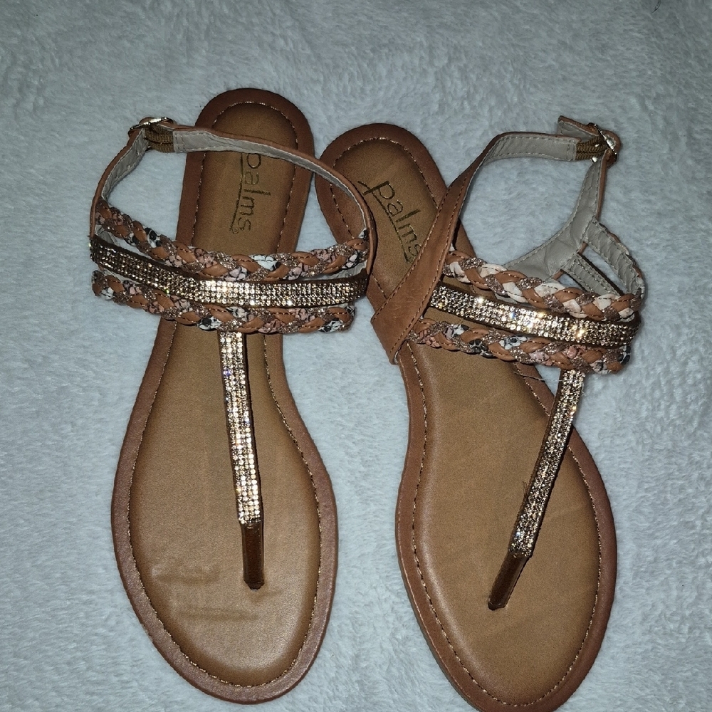Tan and Brown Flat Sandals with Braided Straps